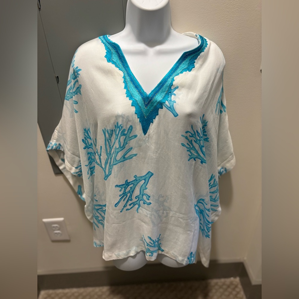 Chico's White and Blue Swim Cover-Up